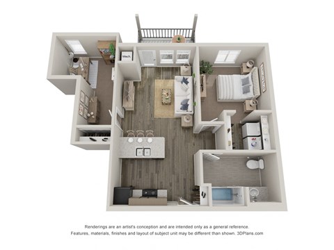 Floor plan for 1 bed, 1 bath, 829 sqft